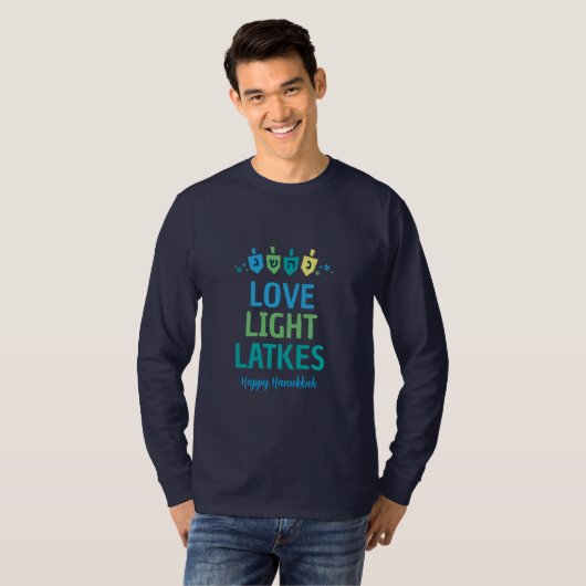 Love Light Latkes Hanukkah Long Sleeve Men's Shirt Tシャツ (正面フル)