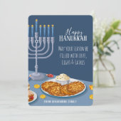 Love Light Latkes Hanukkah Menorah & Dreidel Art シーズンカード (スタンド正面)