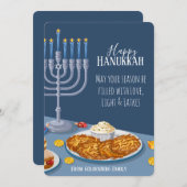 Love Light Latkes Hanukkah Menorah & Dreidel Art シーズンカード (正面/裏面)