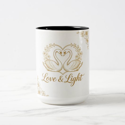 Love & Light Mug - Gold Swans Heart Design | 15 oz ツートーンマグカップ (中央)