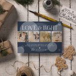 Love & Light Photo Collageクリスマス シーズンカード<br><div class="desc">この写真コラージュホリデーカードと一緒に、このクリスマスに友達や家族に愛モダンと光を送る。トレンディーネイビーの青い背景に4枚の正方形の写真を載せ、色を変えることができる。タイポグラフィの中で繊細に配置された年の見出し「LOVE & LIGHT」、フェスティバルのメッセージと名前カスタム。</div>