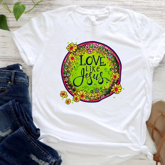 Love like JesusおもしろいフローラインスピレーションTシャツ Tシャツ