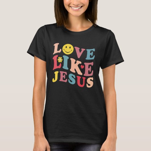 Love Like Jesus Christian Graphic Tees Smile Face Tシャツ (正面)