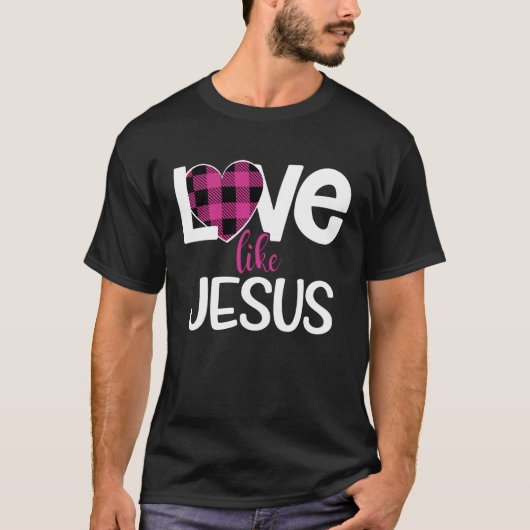 Love Like Jesus Valentines Day Pink Flannel Heart  Tシャツ (正面)
