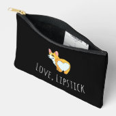 'Love, Lipstick, & Corgis' コーギー愛好家 ブラック アクセサリーポーチ (見開き)