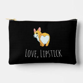 'Love, Lipstick, & Corgis' コーギー愛好家 ブラック アクセサリーポーチ