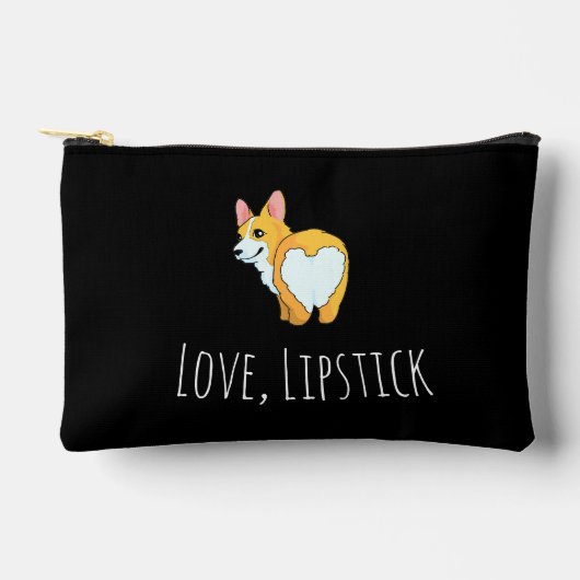 'Love, Lipstick, & Corgis' コーギー愛好家 ブラック アクセサリーポーチ (正面)