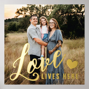 Love Lives Hereハート家族写真 箔ポスター