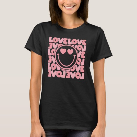 Love Love Happy Face Heart Eyes Retro Valentine's Tシャツ (正面)
