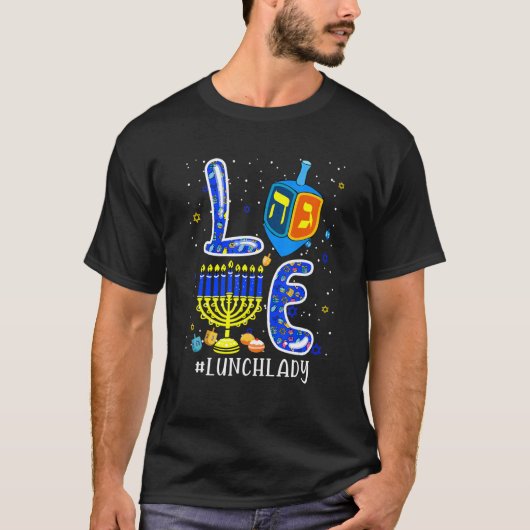 LOVE Lunch Lady Matching Hanukkah Dreidel Menorah Tシャツ (正面)