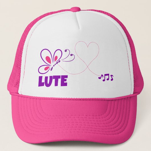 Love Lute Pink Purple Butterfly Heart キャップ (正面)