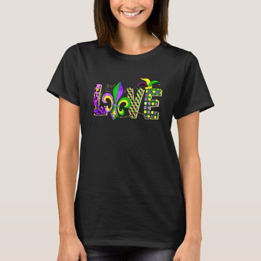 Love Mardi Gras Beads for women Carnival Parade Tシャツ (正面)