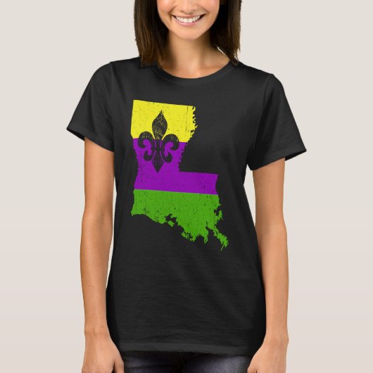 Love Mardi Gras Crawfish New Orleans Louisiana Map Tシャツ (正面)