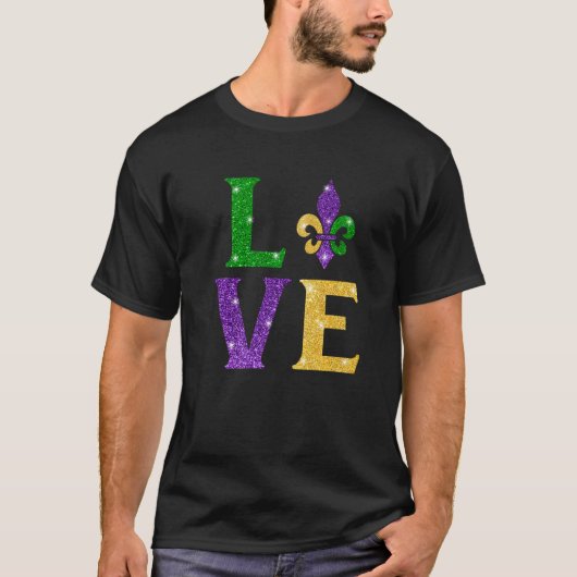 LOVE Mardi Gras Fleur De Lys Funny Men Women Carni Tシャツ (正面)