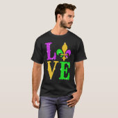 LOVE Mardi Gras Fleur De Lys New Orleans Carnival Tシャツ (正面フル)