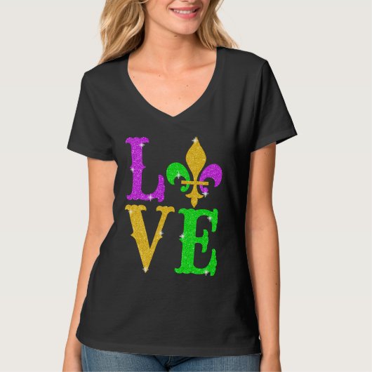 LOVE Mardi Gras Fleur De Lys New Orleans Carnival  Tシャツ (正面)