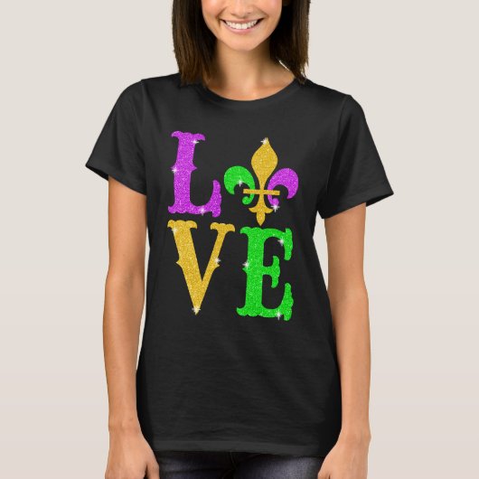 LOVE Mardi Gras Fleur De Lys New Orleans Carnival  Tシャツ (正面)