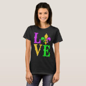 LOVE Mardi Gras Fleur De Lys New Orleans Carnival  Tシャツ (正面フル)