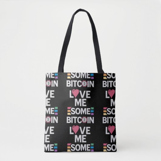 "Love me Some Bitcoin"ブラックトートバッグ トートバッグ (正面)