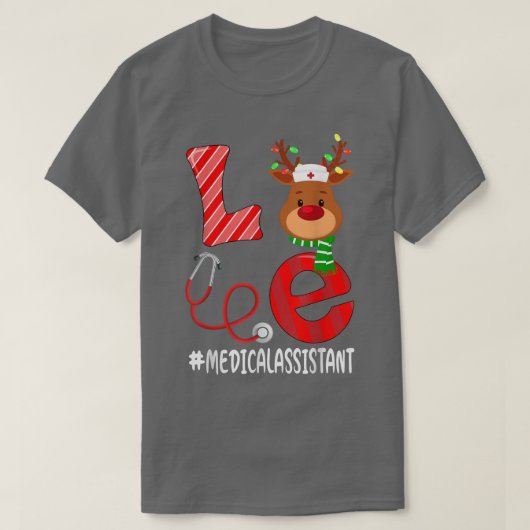 Love Medical Assistant Christmas Candy Cane Reinde Tシャツ (デザイン正面)