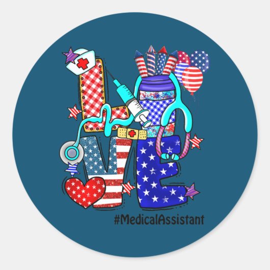 LOVE Medical Assistant Stethoscope Fireworks USA ラウンドシール (正面)