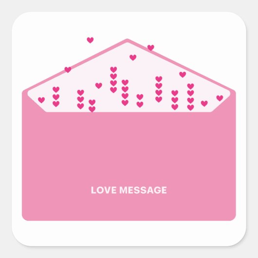 Love Message Pink Hearts Minimalist Cute Funny   スクエアシール (正面)