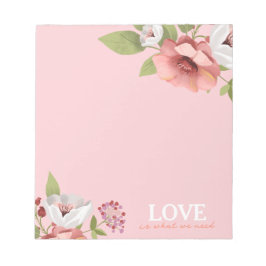 Love Message with Pink Flowers Custom ノートパッド