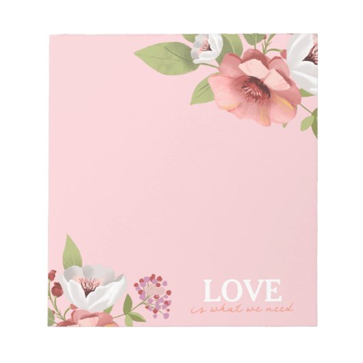 Love Message with Pink Flowers Custom ノートパッド (正面)