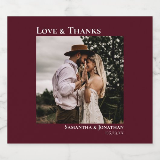 Love & Minimalist感謝してい Burgundy写真結婚の スパークリングワインラベル (シングルラベル)