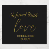 Love Monogramが登場するブラック&金ゴールドスクリプト リキュールボトルラベル (シングルラベル)