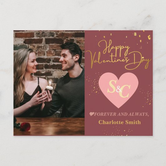 Love Monogram エレガントバレンタインのカップルの写真 シーズンポストカード (正面)