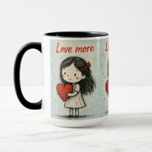 Love More Cute Heart Illustration Mug | Sweet gift