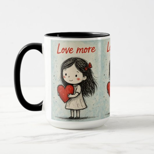 Love More Cute Heart Illustration Mug | Sweet gift マグカップ (左)