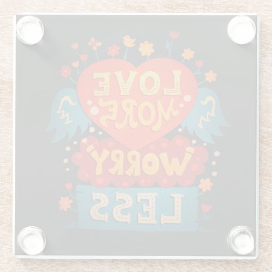 Love More Worry Less Cute Typography Quote ガラスコースター (裏面)