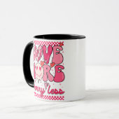 Love More Worry Less Valentine Design • Retro Pink マグカップ (正面左)