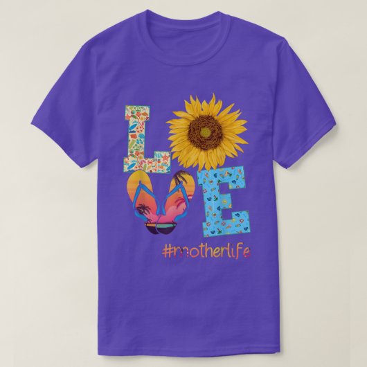 LOVE Mother Life Flip Flops Sunflower Summer Mothe Tシャツ (デザイン正面)