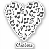 Love Music Notesのハート(名前) シール (正面)