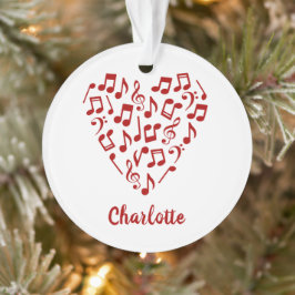Love Music Notes of Red Music Notes with Name オーナメント