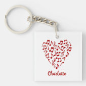 Love Music Notes of Red Music Notes with Name キーホルダー (正面)