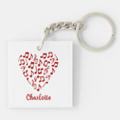 Love Music Notes of Red Music Notes with Name キーホルダー (裏面)