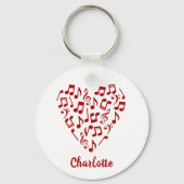 Love Music Notes of Red Music Notes with Name キーホルダー (裏面)