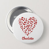 Love Music Notes of Red Music Notes with Name 缶バッジ (正面&裏面)