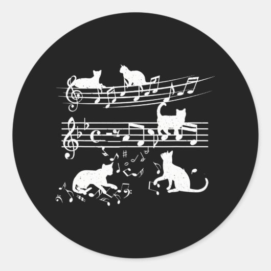 Love Music Piano Cat 遊'S On Musical Notes ラウンドシール (正面)