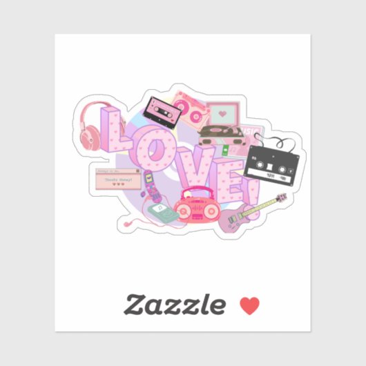 LOVE & MUSIC Y2K Retro Sticker – Pink Pop Vibes シール (シート)