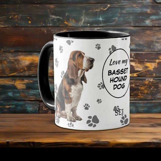 Love My Basset Hound Dog Pawprint Pattern マグカップ