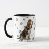 Love My Basset Hound Dog Pawprint Pattern マグカップ (左)
