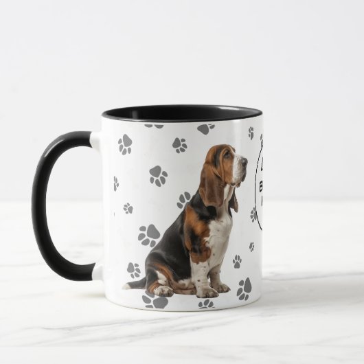Love My Basset Hound Dog Pawprint Pattern マグカップ (左)