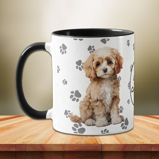 Love My Cavapoo Dog Pawprint Pattern マグカップ