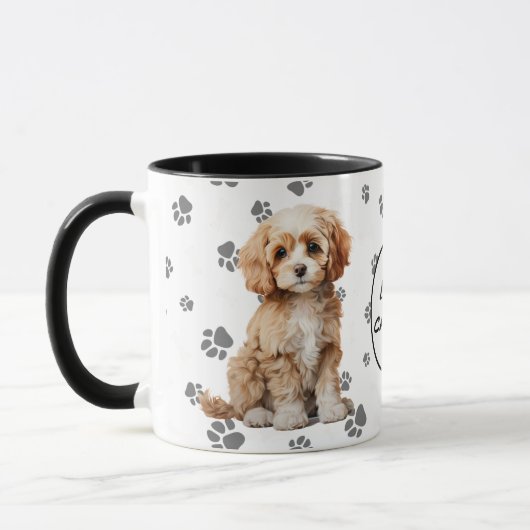 Love My Cavapoo Dog Pawprint Pattern マグカップ (左)