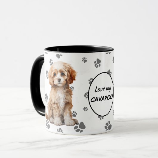 Love My Cavapoo Dog Pawprint Pattern マグカップ (正面左)